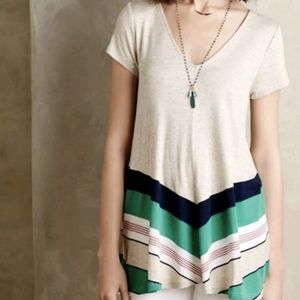 Anthropologie Puella Southward Swing Top, Green Blue Chevron, Sz S